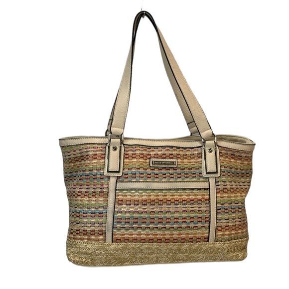 Dana Buchman Handbags - Dana Buchman Women’s Multicolored Woven Straw Faux Leather Tote Bag Purse